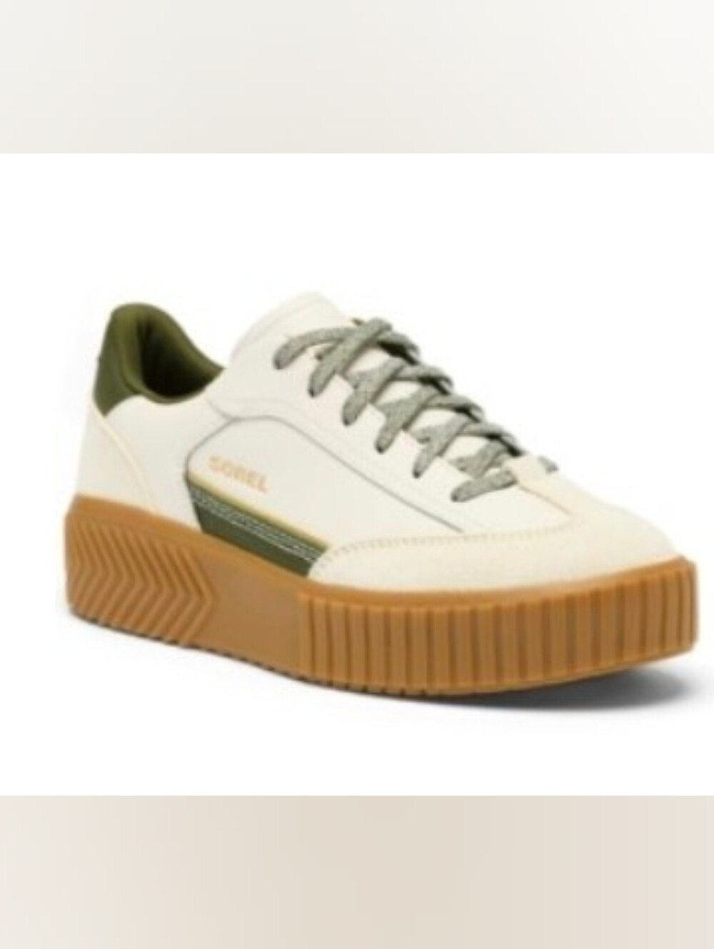 SOREL ONA Ave T-Toe Sneakers Chalk Utility Green Gum Sole 7.5